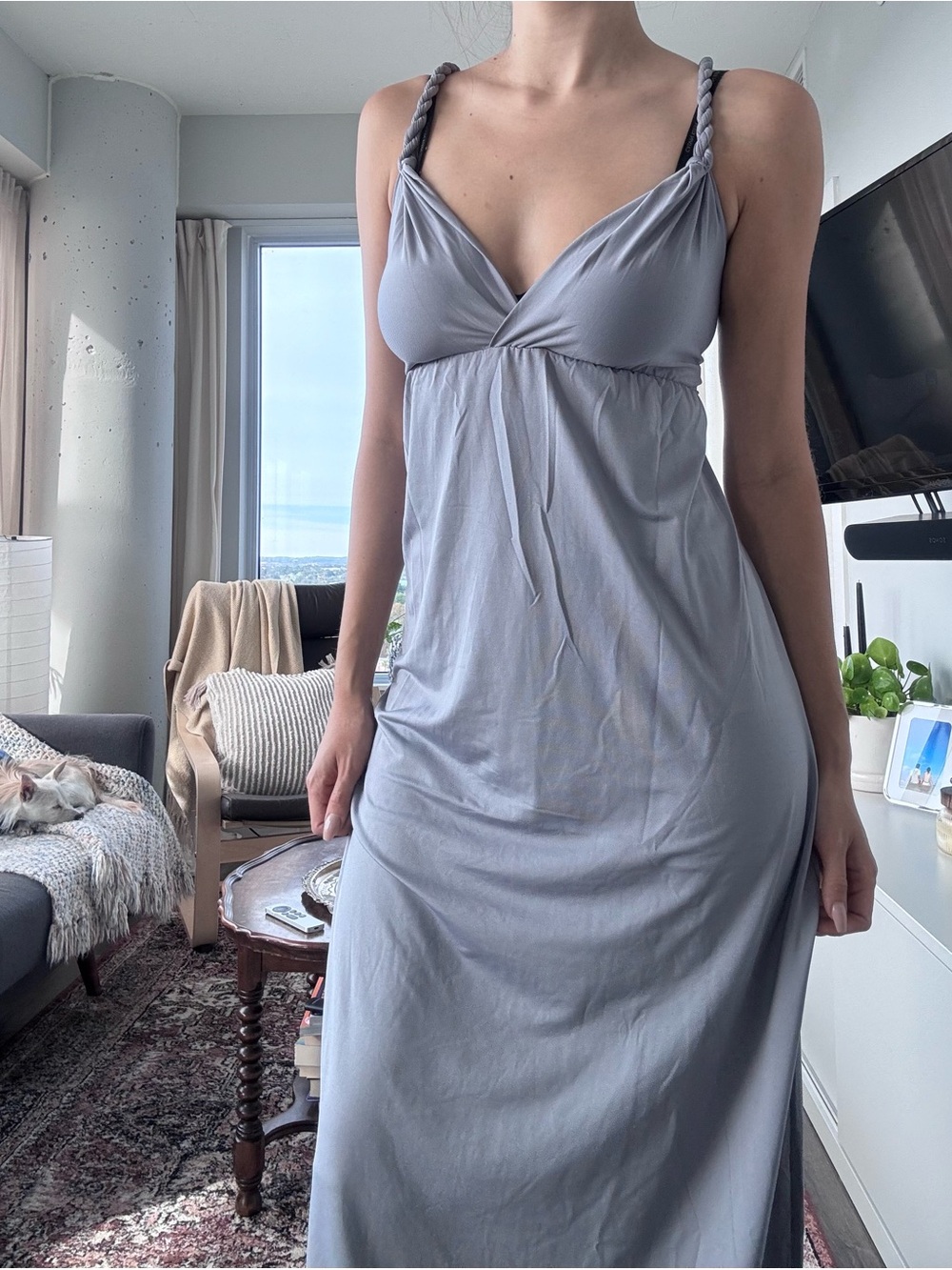Women’s Braided Strap Maxi Dress in Light Purple Grey